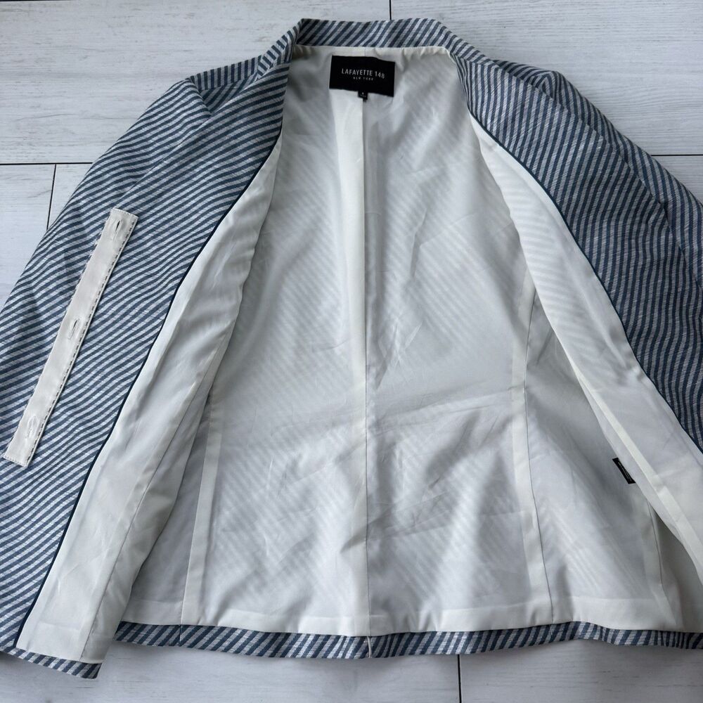 Lafayette 148 Women’s 8 Jasmine Stripe Blazer 93% Linen Blend Glaze Blue $598 - Picture 10 of 15